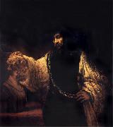 Rembrandt van rijn Aristotle with a Bust of Homer oil